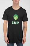 1UP Hop Cone t-shirt featuring an 8-bit hop cone design.