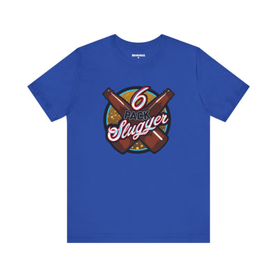 Front view of the 6 Pack Slugger t-shirt featuring bold design.