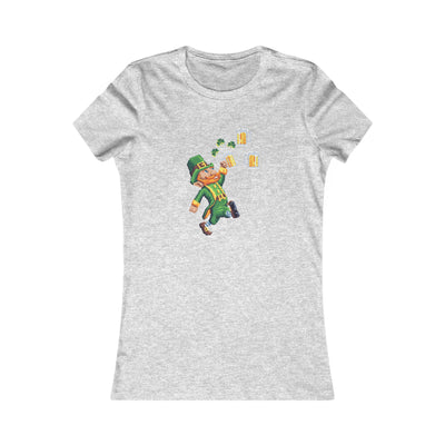 Close-up of the festive leprechaun graphic on the women’s St. Patrick’s Day t-shirt.