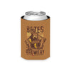 A side view of the Bates Brewery Can Cooler snugly wrapped around a standard 12 oz. can, showcasing its flexible neoprene fit.