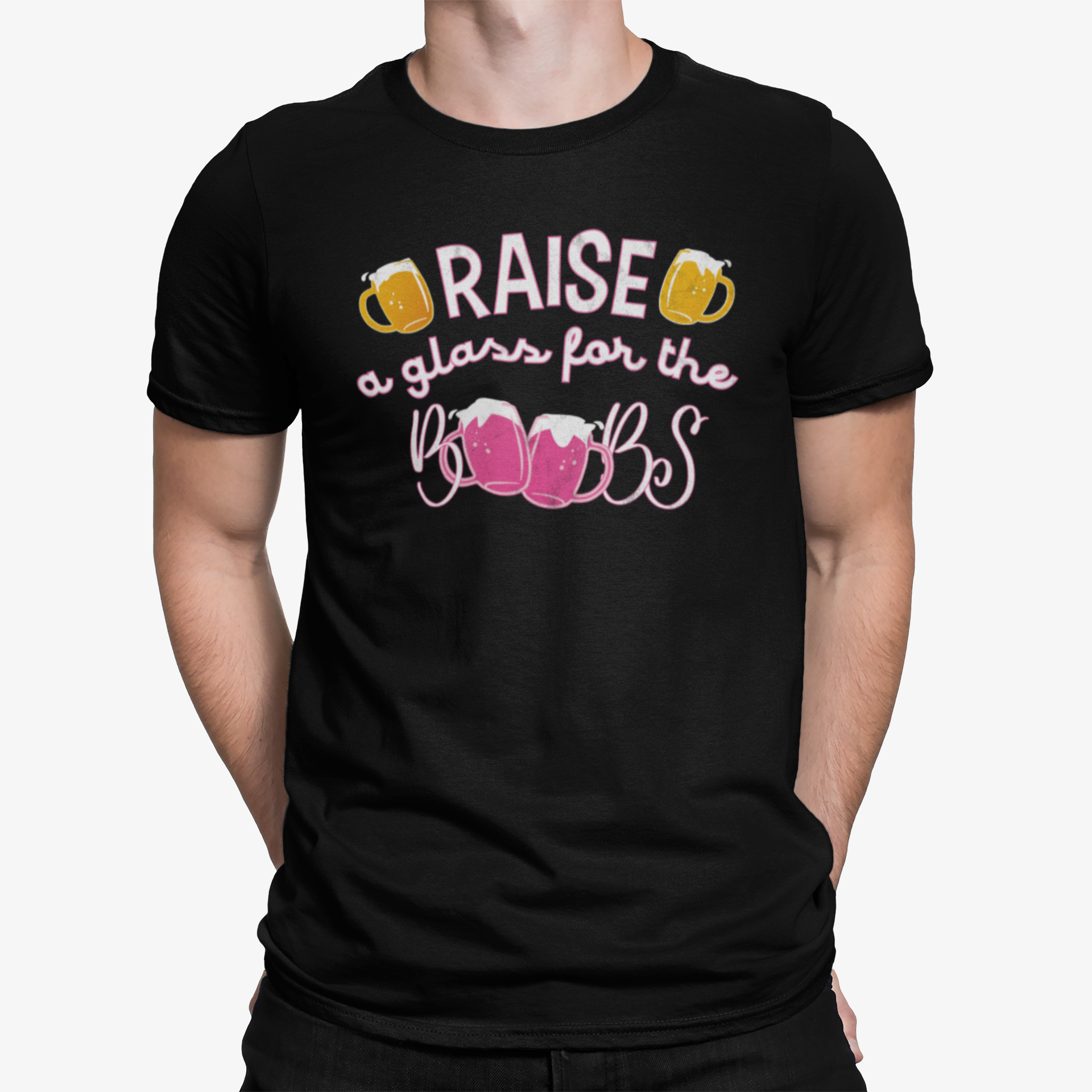 Raise A Glass For The Boobs Breast Cancer Awareness T-Shirt